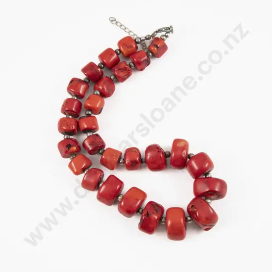 Single Strand Graduated Red Bamboo Coral Bead Necklace