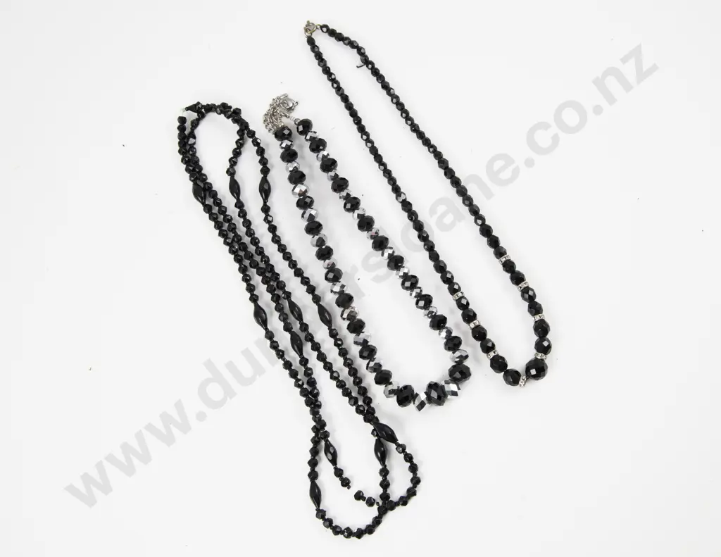 Three Single Strand French Jet Necklaces Image 1++