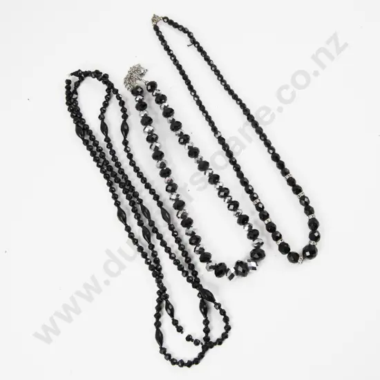 Three Single Strand French Jet Necklaces