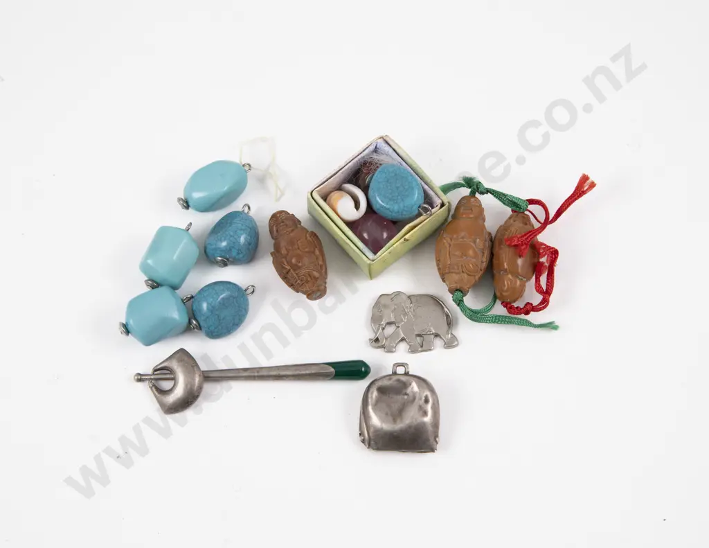 Three Carved Nut Beads Turquoise Beads and Others Image 1++