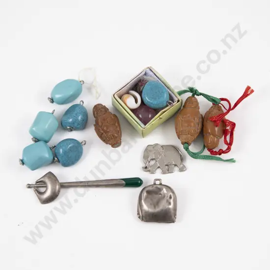 Three Carved Nut Beads Turquoise Beads and Others