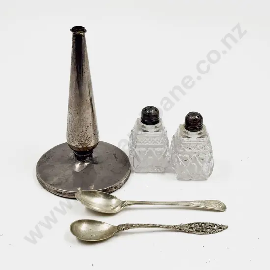 S/S Specimen Vase .800 Teaspoons and S/P Salt and Pepper Shakers
