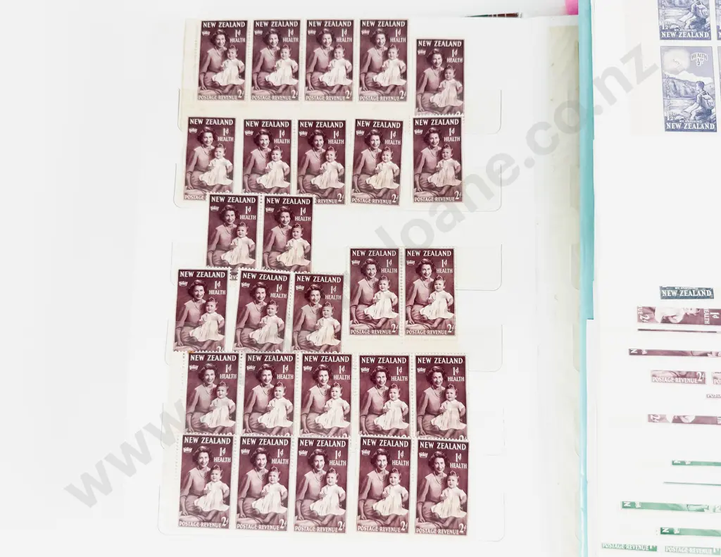 Three Stock Album New Zealand Mainly Pre-decimal Small Blocks Health and Various Image 1++