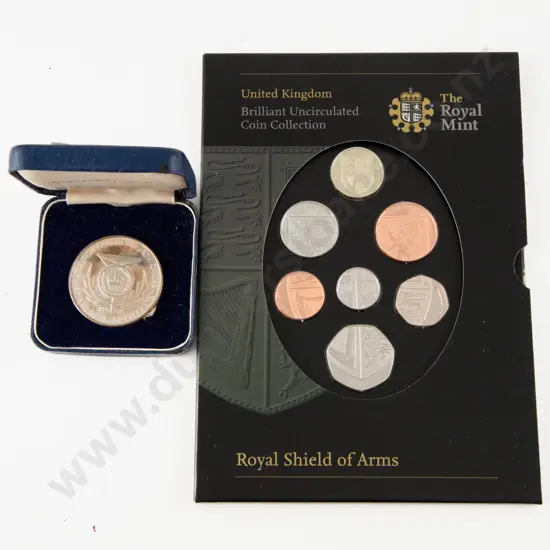 UK 1970 Scotland Silver Medal - 2008 7 Coin Unc Collection with Paris Tourist Token & Silver Mikimoto Brooch