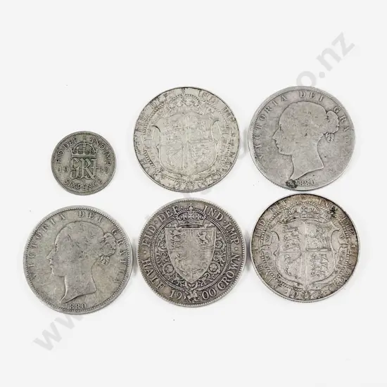 UK Coinage 1880 - 1900 - 1902 - 1906 Half Crowns and 1939 Sixpence