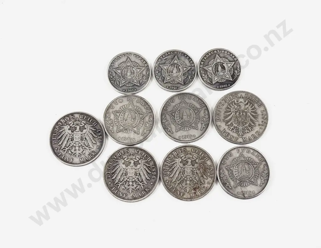 1888 1896 Friedrich III 5 Mark Copy Coins x4 and 1945 CCCP Coins x5 Image 1++