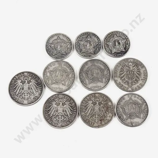 1888 1896 Friedrich III 5 Mark Copy Coins x4 and 1945 CCCP Coins x5