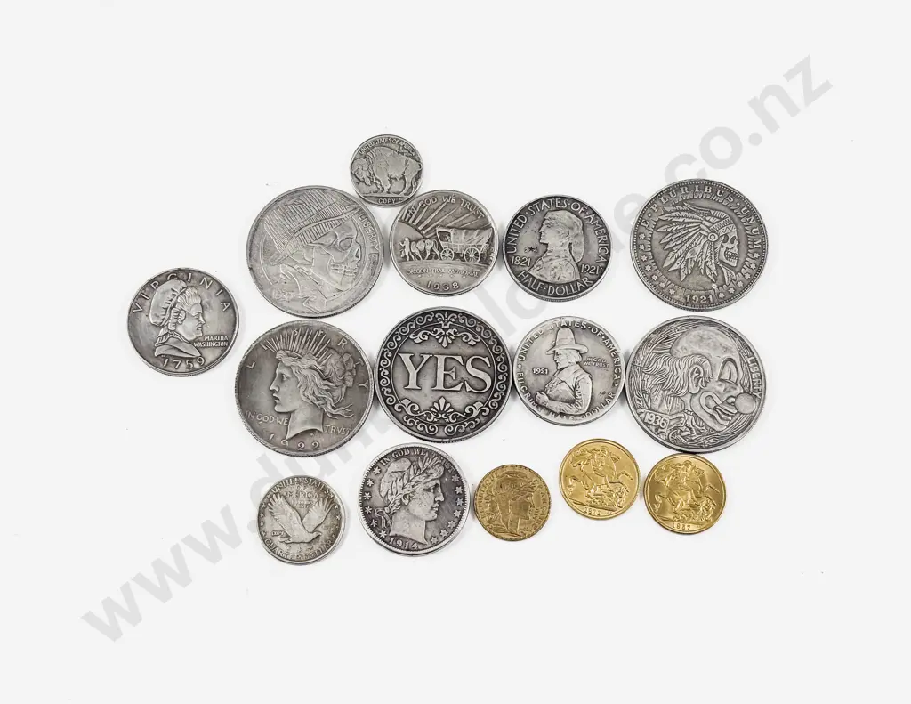 US One Dollar and Half Dollar Copy Coins x11 with Yes No Coin and Copy Sovereigns and Franc Image 1++