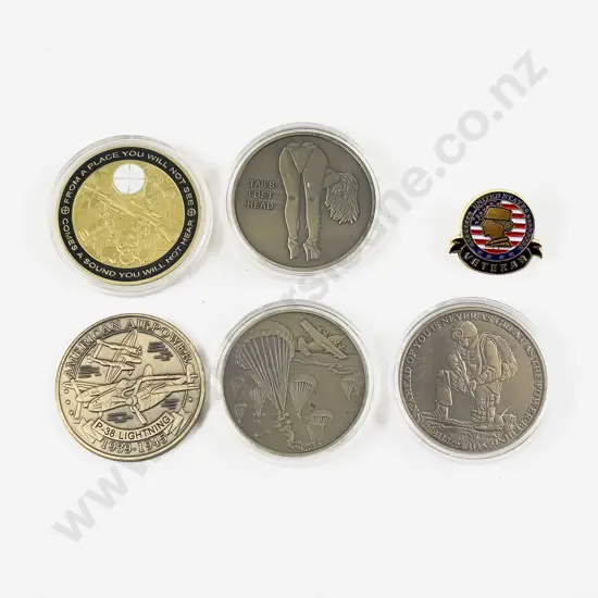Four US Military Medallions Other and Lapel Pin