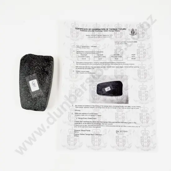 Maori Stone Toki (adze) 13cm L with registration Y22992 (collectors certificate required)