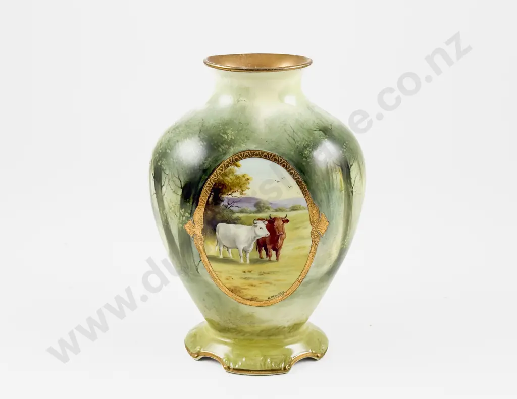 Royal Doulton Handpainted Vase Cattle signed H Morrey 18.5cm H Image 1++
