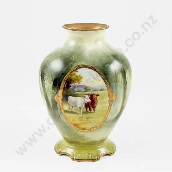 Royal Doulton Handpainted Vase Cattle signed H Morrey 18.5cm H