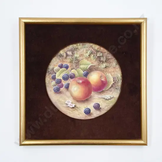 Framed Royal Worcester Hand Painted Plaque fruits signed N Creed 19cm dia