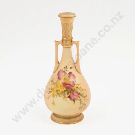 Royal Worcester Specimen Vase painted with roses & daisies 16.5cm H
