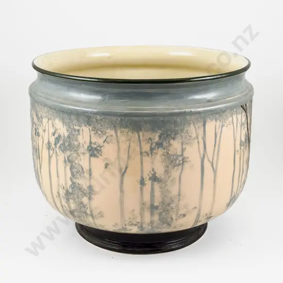 Large Royal Doulton Jardinière continuous woodland pattern hair-line cracks 31cm dia