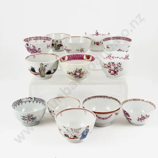 Collection Thirteen Early C19th Chinese Export and Cantonese Ware Tea Bowls (some. faults)