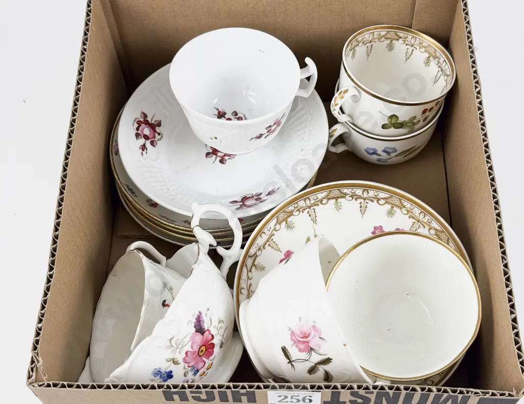 Collection Early C19th English Porcelain Handpainted Cups and Saucers with Odds Image 1++
