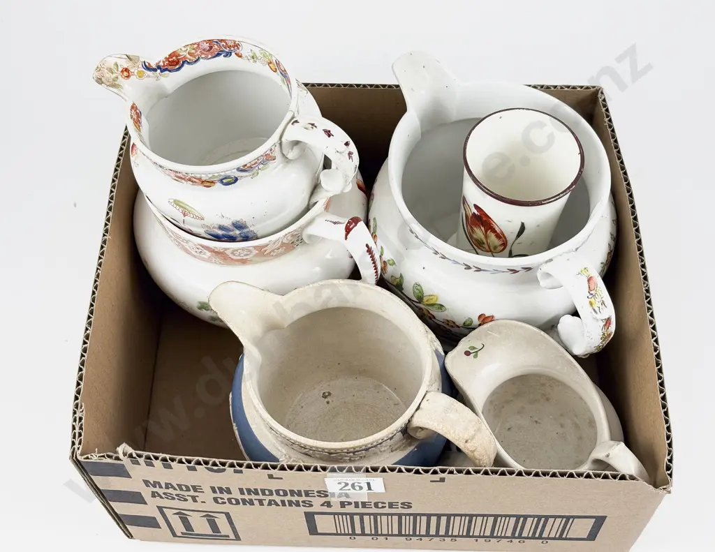 Early C19th English Handpainted Jugs and Tumbler Vase some faults Image 1++
