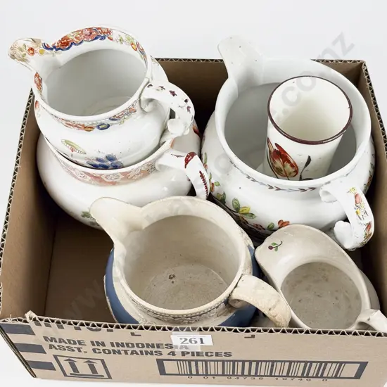 Early C19th English Handpainted Jugs and Tumbler Vase some faults