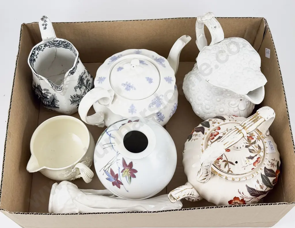 Two Victorian Earthenware Teapots with Lidded Jug and Various some faults Image 1++