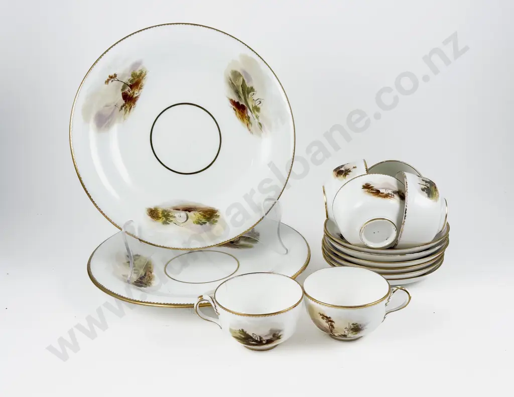 Possible C19th English Pinxton Royal Derby Six Cups and Saucers Two Plates some faults Image 1++
