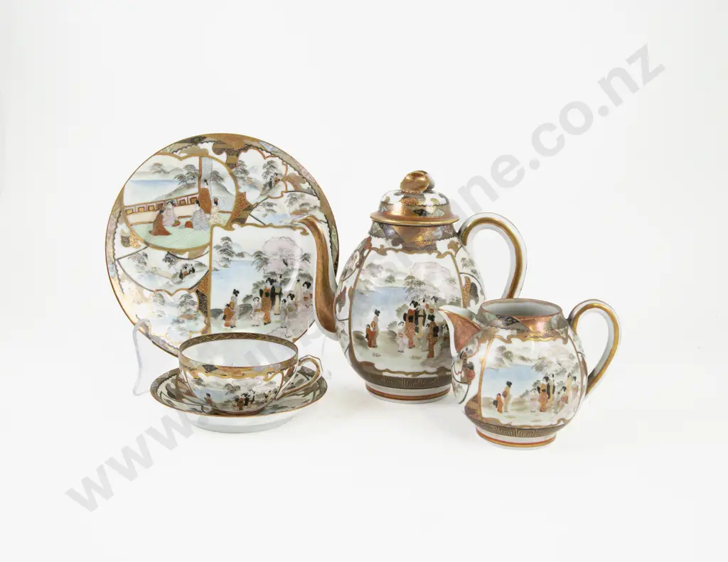 Antique Japanese Kutani Tea Set of Eggshell Porcelain Handpainted Image 1++