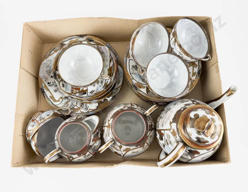 Antique Japanese Kutani Tea Set of Eggshell Porcelain Handpainted Image 1++