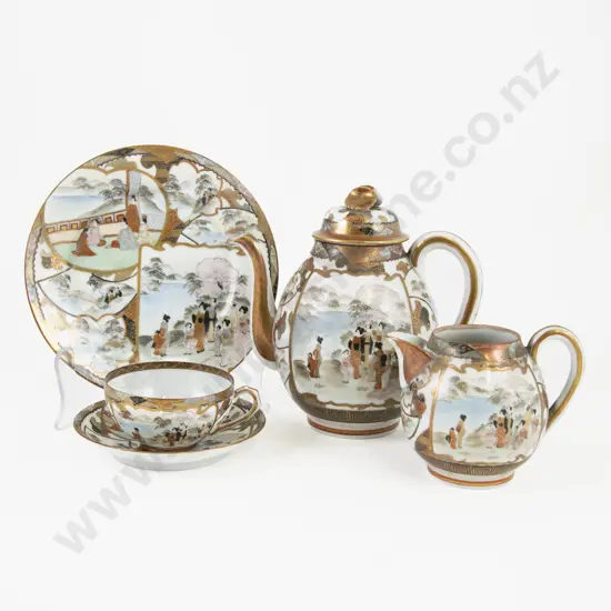 Antique Japanese Kutani Tea Set of Eggshell Porcelain Handpainted