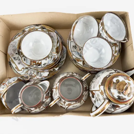 Antique Japanese Kutani Tea Set of Eggshell Porcelain Handpainted