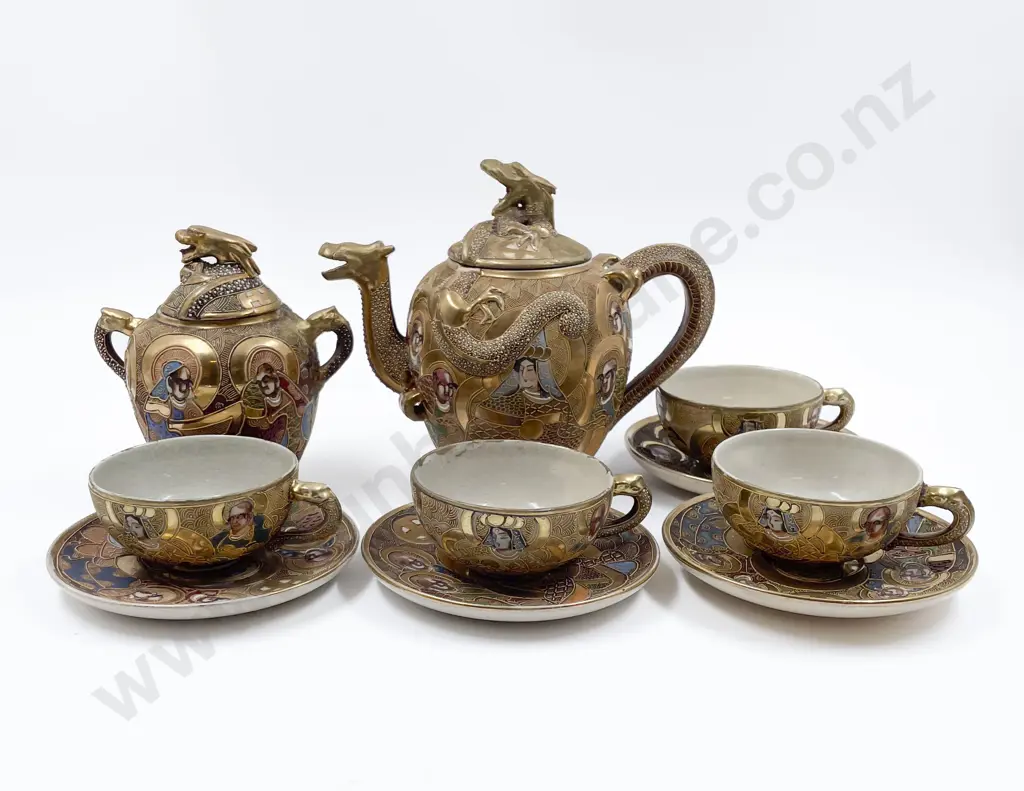 Meiji Period Japanese Satsuma Dragonware Part Tea Set some faults Image 1++