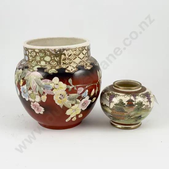 Meiji Period Japanese Satsuma Posy Vase and Rose Vase Handpainted