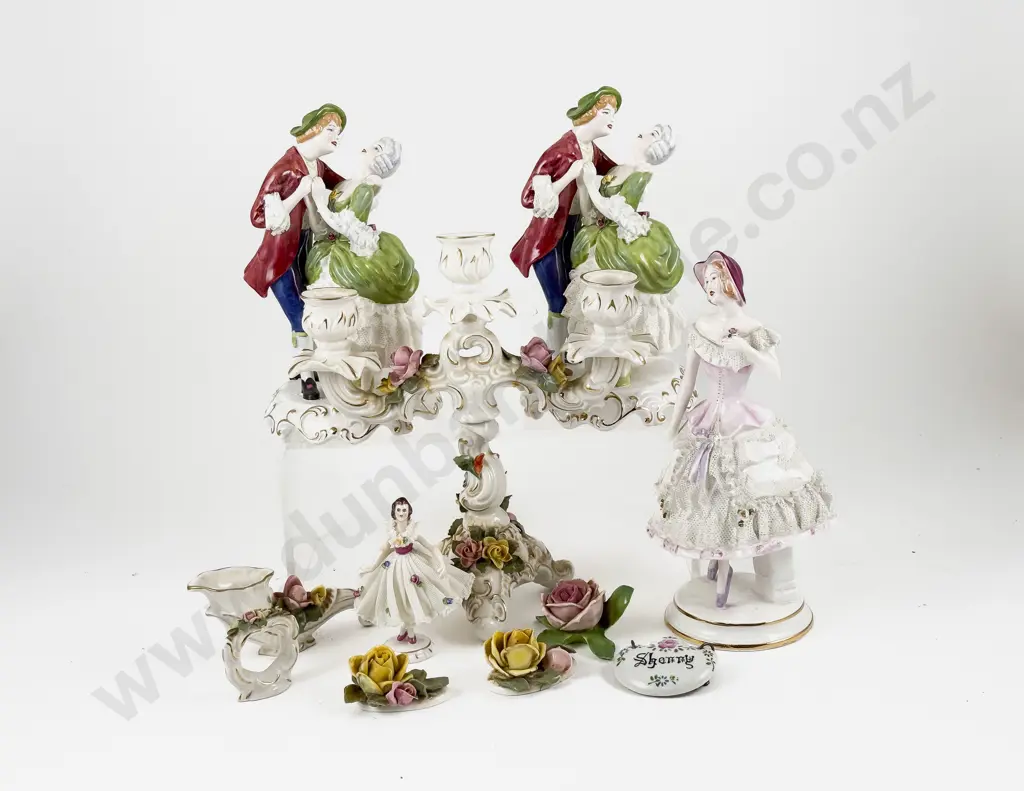 Dresden Three-Light Candelabra Figurines and Various Image 1++