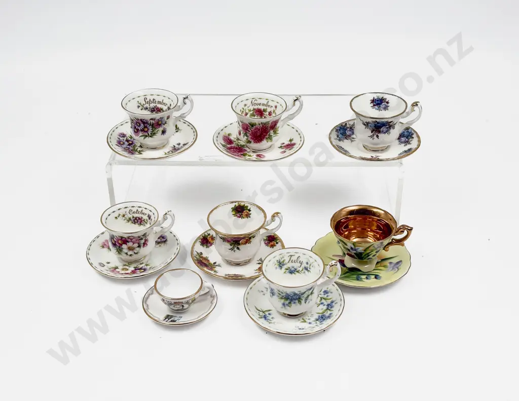 Eight Various Manufacture Miniature Cups and Saucers Image 1++