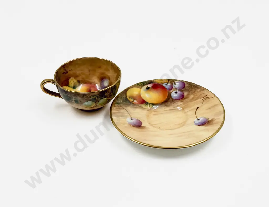 Royal Worcester Handpainted Fruit Miniature Cup and Saucer signed Roberts Image 1++