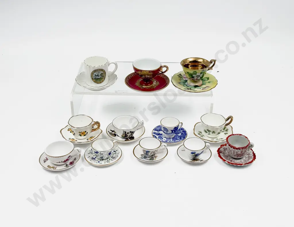 Twelve Miniature Various Manufacture Miniature Cups and Saucers Image 1++