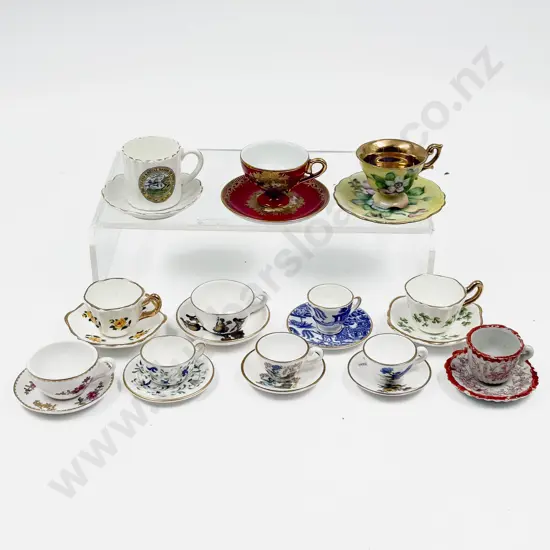Twelve Miniature Various Manufacture Miniature Cups and Saucers