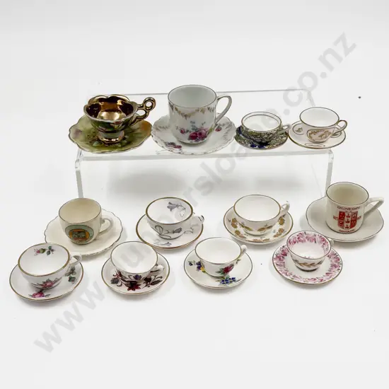 Twelve Miniature Various Manufacture Miniature Cups and Saucers