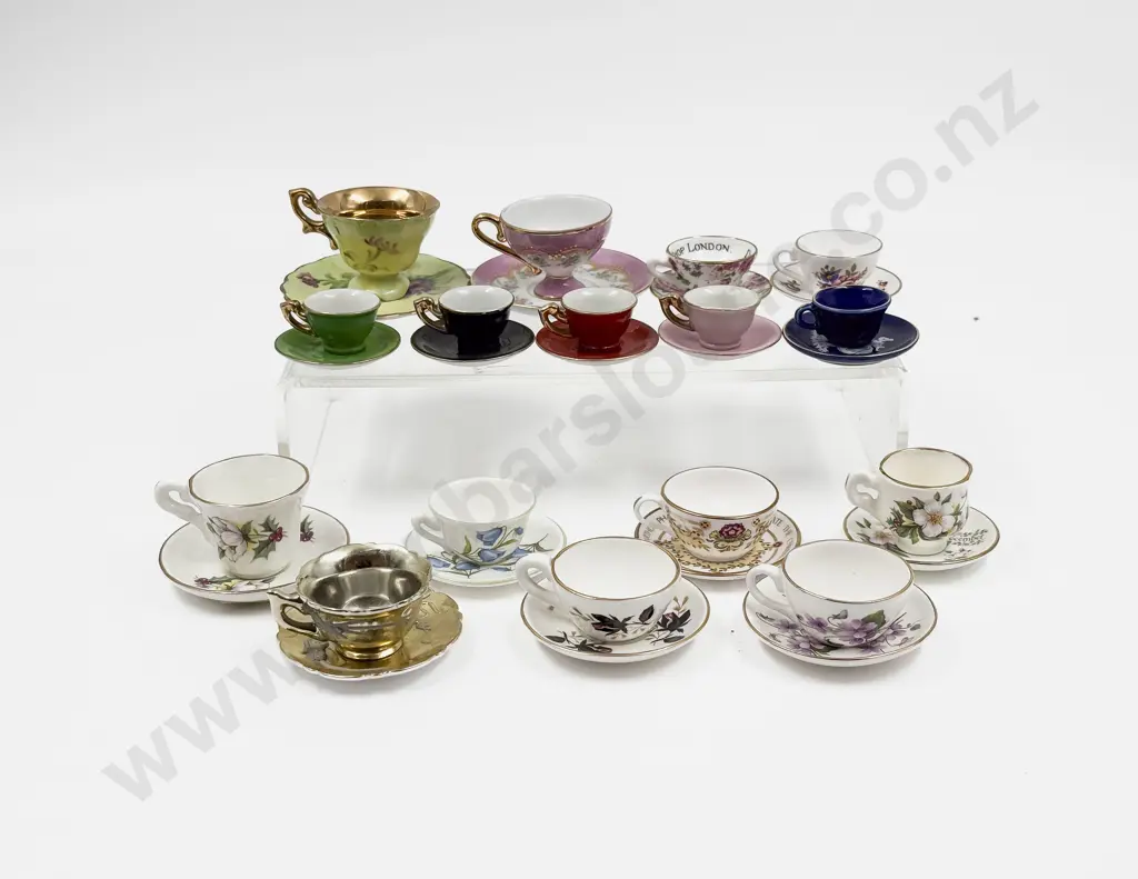 Twelve Miniature Various Manufacture Miniature Cups and Saucers Image 1++
