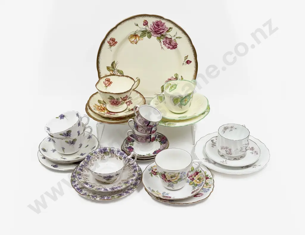 Fancy Cup Saucer & Plates Cake Plate & Three Coffee Cups & Saucers Image 1++