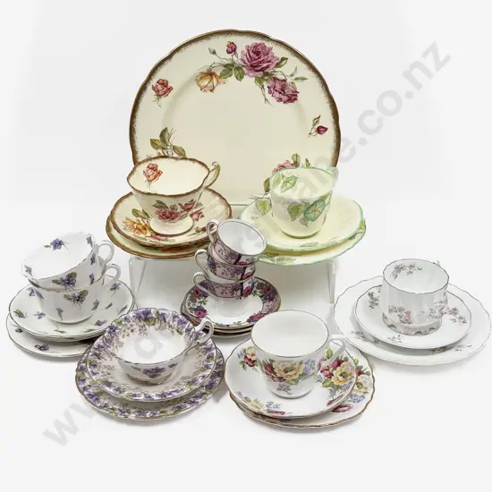 Fancy Cup Saucer & Plates Cake Plate & Three Coffee Cups & Saucers