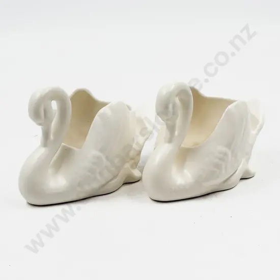 Two Small Size Crown Lynn Swans - One with Tiki Mark