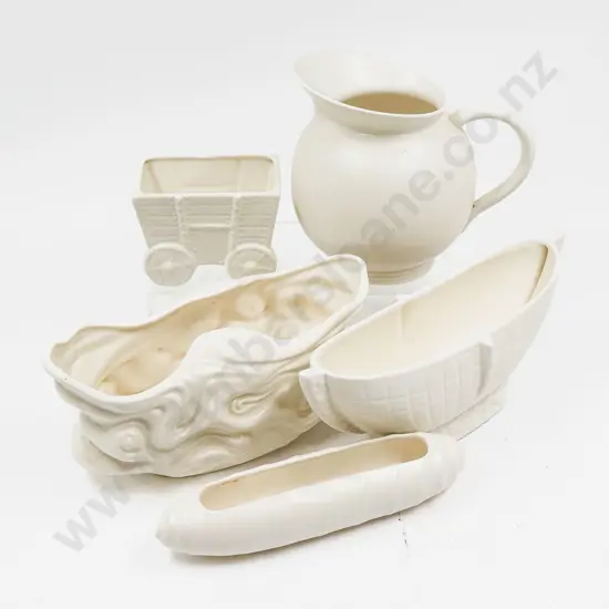 Four Crown Lynn White Ware Flower Pots with Spode Jug