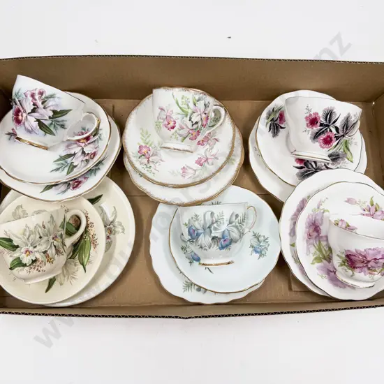 Six Orchid Pattern Tea Cup Saucer & Plates
