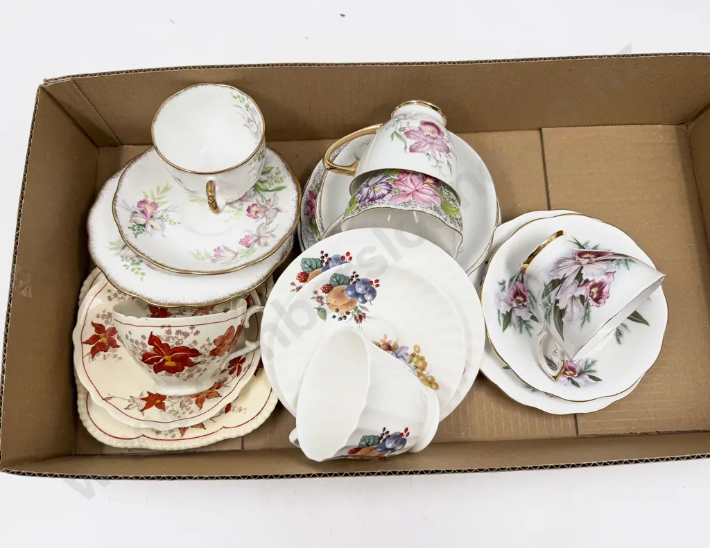 Six Orchid Pattern Tea Cup Saucer & Plates Image 1++