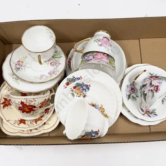 Six Orchid Pattern Tea Cup Saucer & Plates
