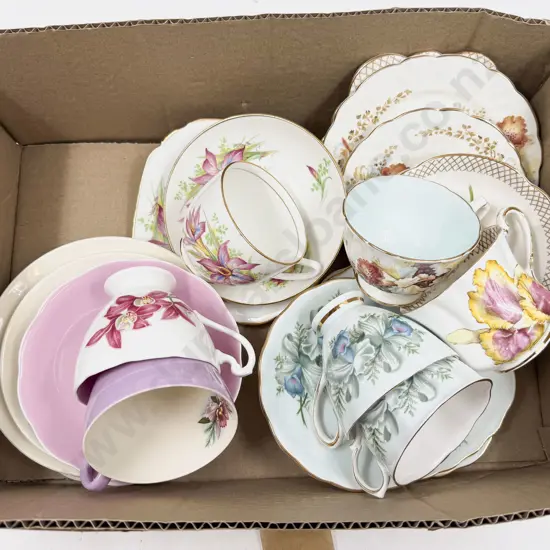 Seven Orchid Pattern Tea Cup Saucer & Plates