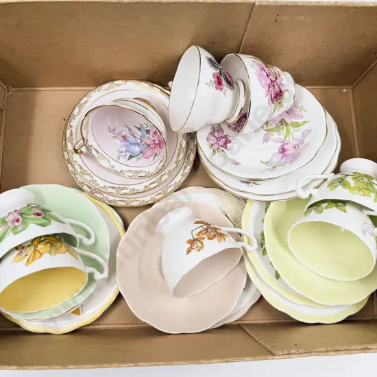 Seven Orchid Pattern Tea Cup Saucer & Plates