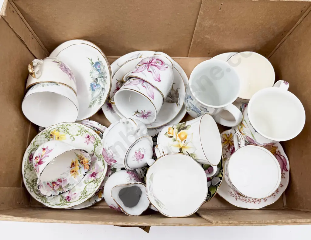 Seven Orchid Pattern Cups & Saucers with Three Mugs Image 1++