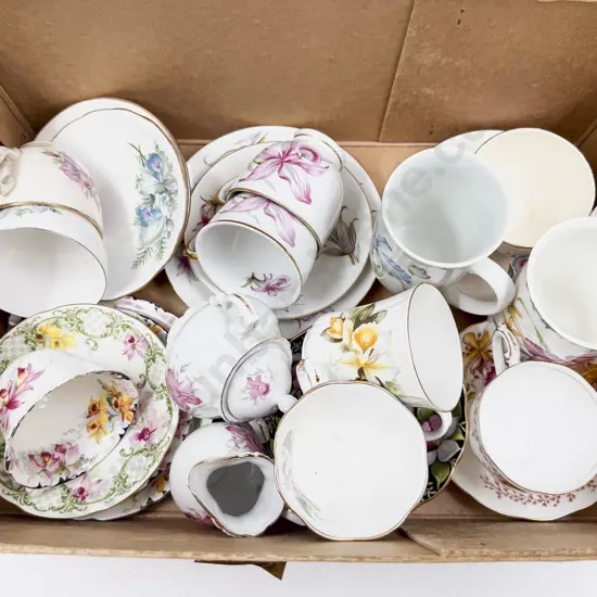 Seven Orchid Pattern Cups & Saucers with Three Mugs