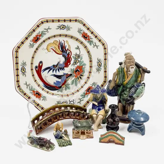 Small Quantity Chinese Glazed Earthenware Village People & Architecture